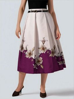 Twenty Dresses by Nykaa Fashion - Womens Fine Floral Printed Wine Pleated Belt Loop Midi Skirt