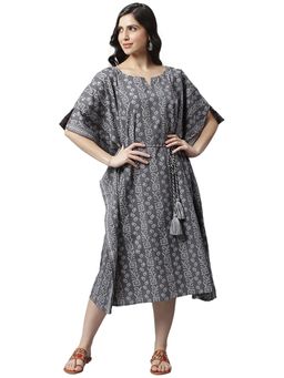 The Kapas - Grey Katha Prined Cotton Kaftan (Set of 2)
