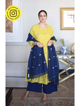 HOUSE OF MOXA - Midnight Blue Handwoven Jamdani Dupatta