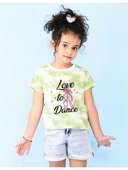 Nusyl - Girls Green Love To Dance Graphic Printed Tie Dye T-Shirt