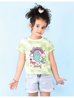Nusyl - Girls Green Magic is Around Graphic Printed Tie Dye T-Shirt