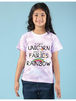 Nusyl - Girls Purple Rainbow Graphic Printed Tie Dye T-Shirt