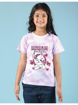 Nusyl - Girls Lilac Dream Forever Graphic Printed Tie Dye T-Shirt
