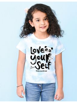 Nusyl - Girls Sky Blue Love Yourself Graphic Printed Tie Dye T-Shirt