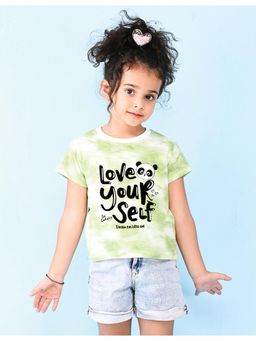 Nusyl - Girls Green Love Yourself Graphic Printed Tie Dye T-Shirt