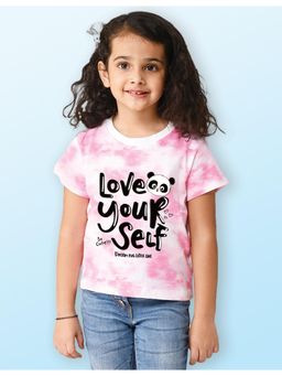Nusyl - Girls Pink Love Yourself Graphic Printed Tie Dye T-Shirt