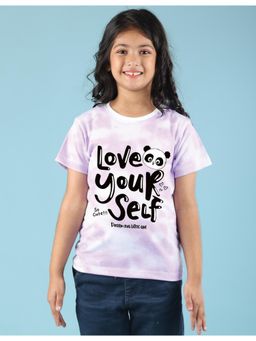 Nusyl - Girls Lilac Love Yourself Graphic Printed Tie Dye T-Shirt