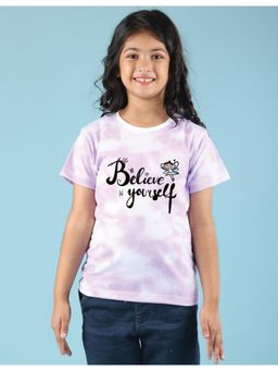 Nusyl - Girls Lilac Believe in Yourself Graphic Printed Tie Dye T-Shirt