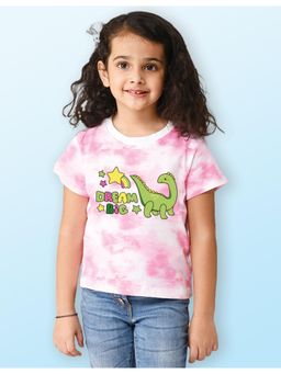 Nusyl - Girls Pink Dream Big Graphic Printed Tie Dye T-Shirt