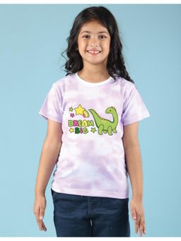 Nusyl - Girls Lilac Dream Big Graphic Printed Tie Dye T-Shirt