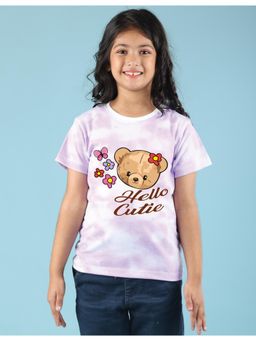Nusyl - Girls Lilac Hellow Cutie Graphic Printed Tie Dye T-Shirt