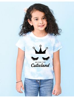 Nusyl - Girls Sky Blue Welcome to My Cutieland Graphic Printed Tie Dye T-Shirt