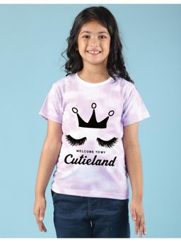 Nusyl - Girls Lilac Welcome to My Cutieland Graphic Printed Tie Dye T-Shirt