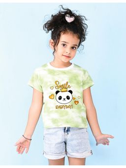 Nusyl - Girls Green Smile Everyday Graphic Printed Tie Dye T-Shirt