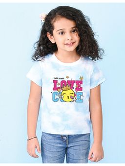 Nusyl - Girls Sky Blue Love Cute Graphic Printed Tie Dye T-Shirt