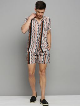 SHOWOFF - Mens Printed White Shirt Collar Co-Ords (Set of 2)