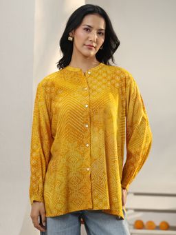 Libas - Yellow Bandhani Printed Panelled Shirt