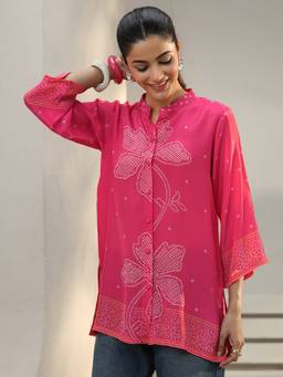 Libas - Pink Bandhani Printed Panelled Shirt