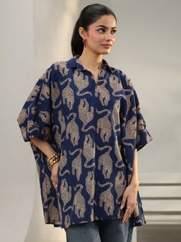 Gerua By Libas - Blue Tribal Printed Kimono A-Line Top