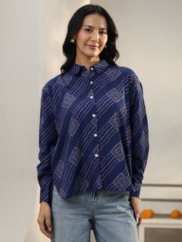 Libas - Blue Printed Panelled Shirt