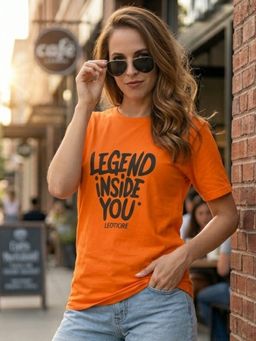 LEOTUDE - Women's Loose Fit Polyester Typography T-Shirt