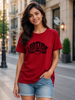 LEOTUDE - Women's Loose Fit Polyester Printed T-Shirt
