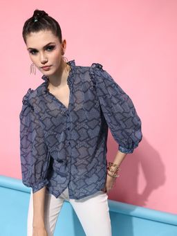 STREET 9 - Blue Printed Sheer Shirt