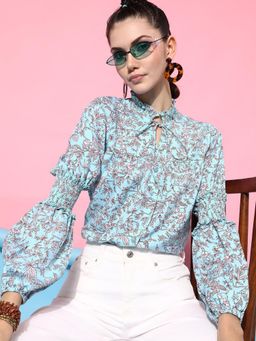 STREET 9 - Women Blue Floral Printed Shirt