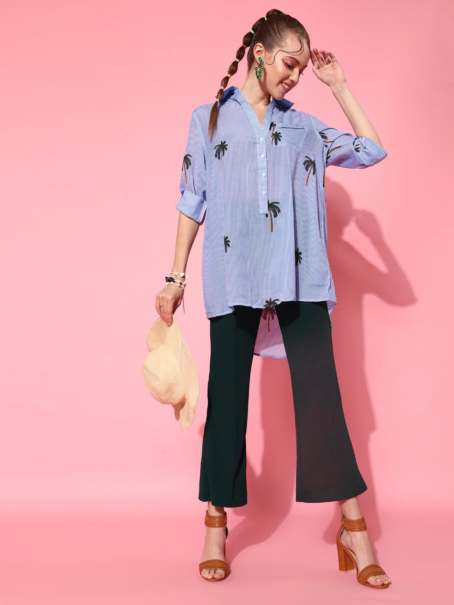 street 9 Stripe Printed Over Size Shirt-picture-16