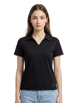 Bonjour - Women's Solid Black Polo T-Shirt