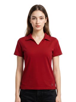 Bonjour - Women's Solid Red Polo T-Shirt