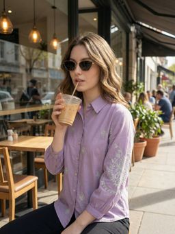 ZUMMER - Cotton Purple Embroidered Shirt