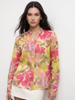 Outzidr - Multi-Color Floral Printed Relaxed Shirt