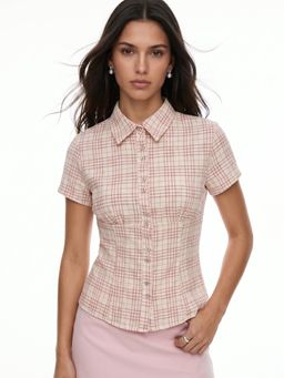 Outzidr - Pink Short Sleeve Collared Shirt