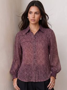 Outzidr - Purple Lurex Smocking Detail Shirt