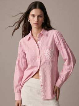 Outzidr - Pink Stripe Heart Pocket Shirt