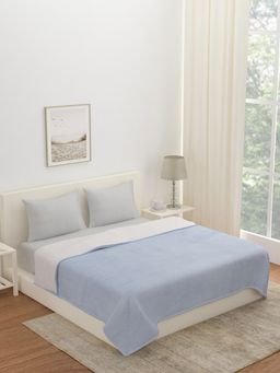 At Home by Nilkamal - Sherpa & Flannel Double Blanket - Blue (Queen)