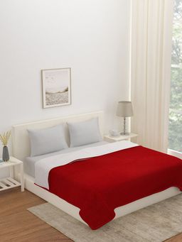 At Home by Nilkamal - Sherpa & Flannel Double Blanket - Red (Queen)
