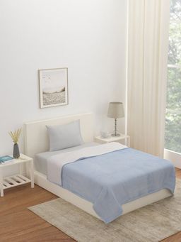 At Home by Nilkamal - Sherpa & Flannel Single Blanket - Blue (Single)