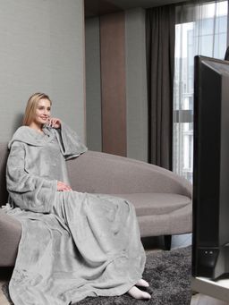 At Home by Nilkamal - Solid Flannel TV Blanket - Light Grey (Single)