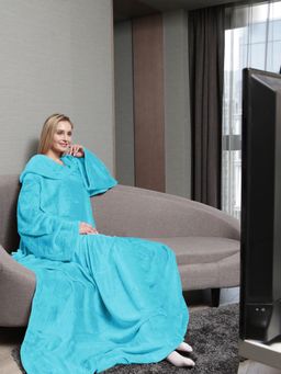 At Home by Nilkamal - Solid Flannel TV Blanket - Sea Blue (Single)