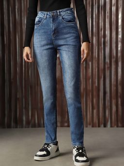 High Star - Blue Women Cotton Washed Skinny Fit High-Rise Jeans