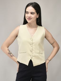 Fnocks - Cream Women Sleeveless Tailored Waistcoat