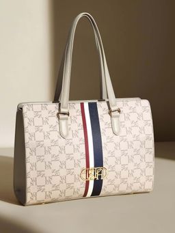 U.S. POLO ASSN. - Zora Off White tote Handbag with Monogram Print