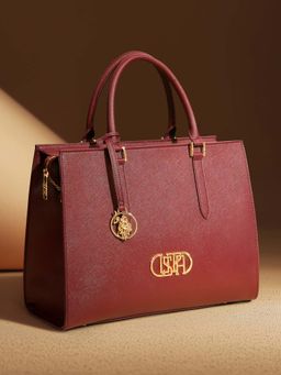 U.S. POLO ASSN. - Lenda Maroon satchel Handbag with Solid Finish