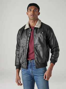 Levi's - Black Solid Faux Leather Regular Fit Jacket