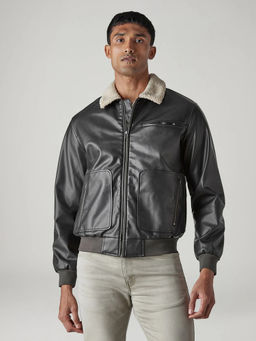 Levi's - Black Solid Faux Leather Regular Fit Jacket