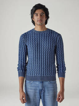 Levi's - Blue Self Design Cotton Regular Fit Sweater