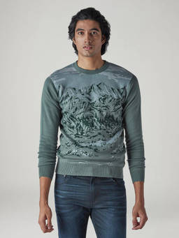 Levi's - Green Printed Cotton Regular Fit Sweater