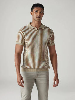 Levi's - Beige Stripes Cotton Regular Fit Polo T-Shirt